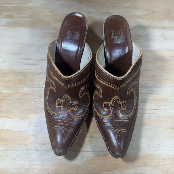 Frye Phoenix Dark Brown Leather Mules Women’s Size 7.5 - Picture 2 of 9